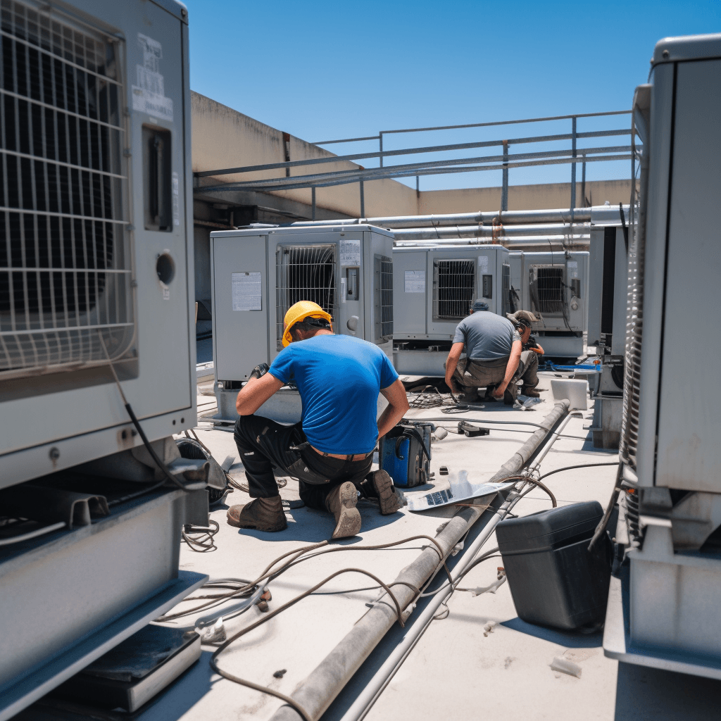 Técnicos de DICEC trabajando en sistemas de aire acondicionado en Panamá